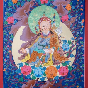 Genuine Tibetan Thangka Painting | Guru Rinpoche on a lotus flower wall art - Thangka Painting