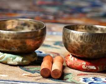 Handmade Tibetan Singing Bowl Set | 4-5 Inch Chakra Bowls for Meditation, Yoga