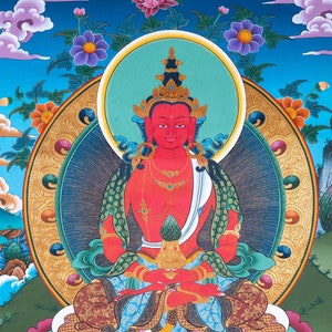 Amitayus Buddha Thangka Painting - Tibetan Handpainted Art