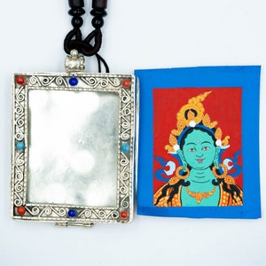Green Tara Locket Thangka  or Ghau Thangka- Small  thangka paintings for locket - Amulet of a Tara Painting for positivity