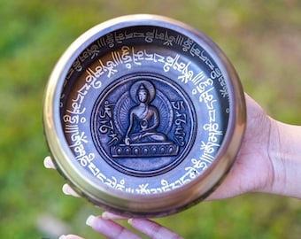Buddha Carved Singing Bowl with Mantras | Handcrafted Tibetan Sound Bowl for Meditation and Chakra Healing | Perfect for Yoga Decor SALE