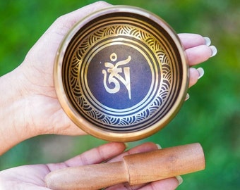 Om Carved Singing Bowl | Hand Beaten Singing Bowl | Perfect Singing Bowl for Beginners Meditation