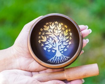 Tree of Life Tibetan Singing Bowl | Handcrafted Spiritual Singing Bowl for Meditation and Holistic Healing