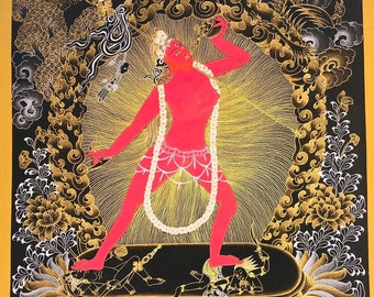 肉筆画 手描き仏画 ヴァジュラヨーギニー Vajrayogini ヨギニ タンカ ヴィンテージ ヴァジュラ ヨギーニ マンダラ タンカ | 神聖な手描きの