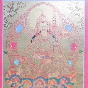 Full Gold Thangka Painting of Guru Padmasambhava | Tibetan Spiritual Art for Home Decor and Buddhist Prayer Painting
