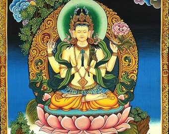 Newari Style Chenrezig Thangka | Compassionate Buddha Painting | Guanyin Painting