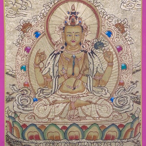 Handpainted Chengresi Thangka | Authentic Tibetan Art | Meditation and Prayer
