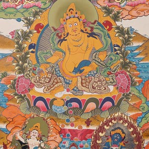 Authentic Handpainted Zambala Thangka | Sacred Tibetan Art of God of Wealth |  Perfect for Spiritual Wall Decor