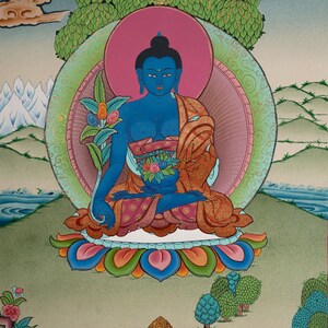 Healing Buddha Thangka Painting | Hand-Painted Tibetan Art | Spiritual Wall Decor for Health and Wellness | Sacred Thanka from Nepal