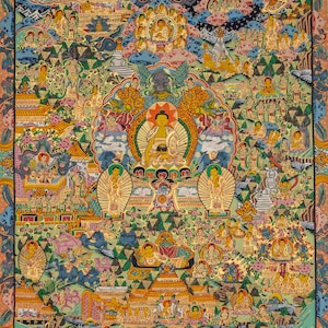 Tibetan Thangka of Buddha Life | Spiritual Buddhist Wall Hanging | Hand-Painted Himalayan Meditation Art