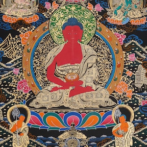 Handpainted Amitabha Buddha Thangka | Tibetan Art of Infinite Light and Compassion | Traditional Spiritual Masterpiece for Meditation