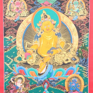 Zambala - Wealth of God Thangka | Handpainted Tibetan Art | Thangka for Wealth and Prosperity