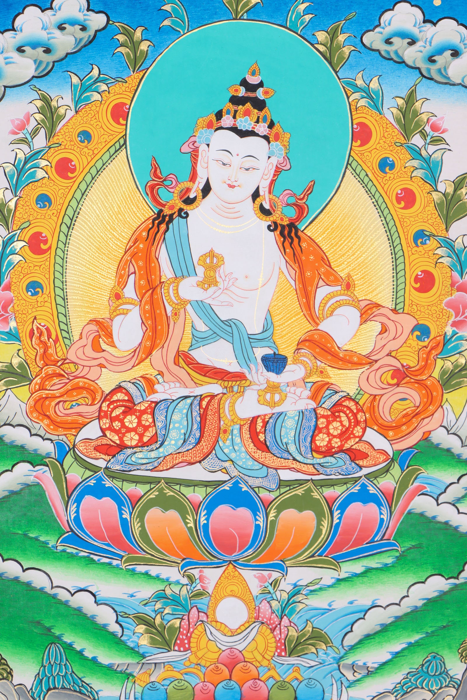 ヴァジュラサットワタンカ｜綿キャンバスに描かれた仏教タンカ（壁掛け
