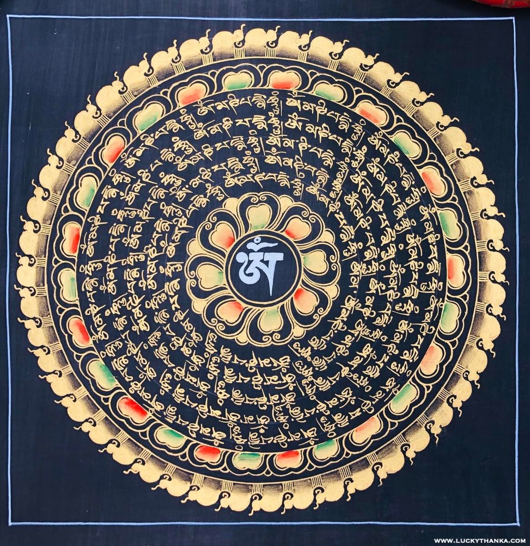 28 X 28 Cm Size Om Mani Padme Hum Mandala Thangka Painting for Home