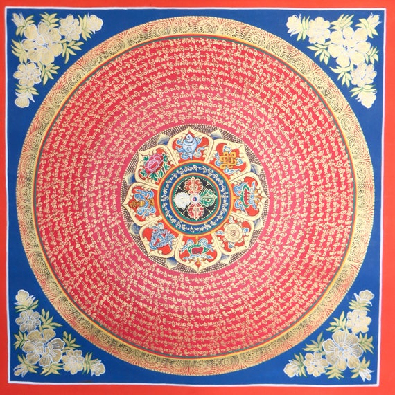 Buy Mantra Mandala With Eight Auspicious Symbols Hand Painted Tibetan  Thangka Spiritual Gift for Home Decor & Wall Hanging Online in India 