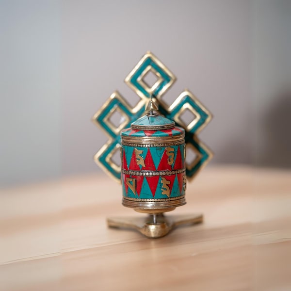 Prayer Wheel with endless KNOT Turquoise | An excellent addition to your meditation space or altar space