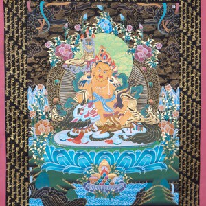 Thangka Painting of Zambala | Handmade Painting of God of Wealth for wealth and Prosperity | Buddhist Tibetan Art