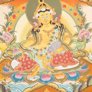 Zambala Thangka |  Hand-Painted Himalayan Buddhist Art | Tibetan Wealth Deity Thangka Painting for Prosperity and Abundance