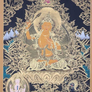 Handpainted Manjushri Thangka | Wall Hanging Tibetan Painting | Genuine Tibetan Art for Meditation and Spirituality