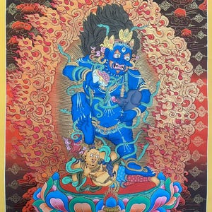 Zambala Thangka Painting | Tibetan Art of Wealth and Prosperity | Hand-Painted Spiritual Artwork for Wall Hanging and Sacred Spaces