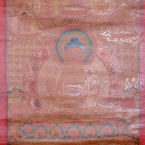 Antique Amitabha Buddha Thangka painting | Authentic Hand painted Tibetan Painting wall hanging decor of 5 Buddha