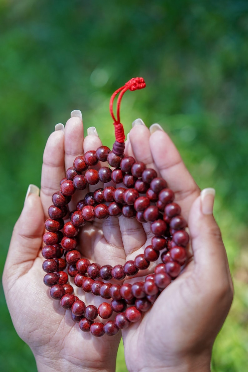 Genuine Rosewood Mala: Natural Wood Prayer Beads - Sacred Jewelry
