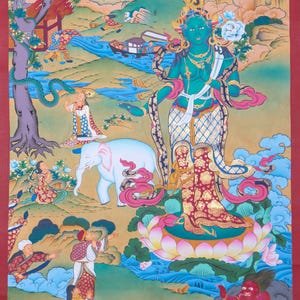 Handpainted  Standing Green Tara Thangka | Buddhist Tibetan Art for Wall Hanging Decor | Meditation Practice and Prayer Tool