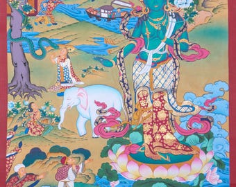 セール グリーンターラタンカ | 手描きチベット仏教絵画 | 女神ターラ