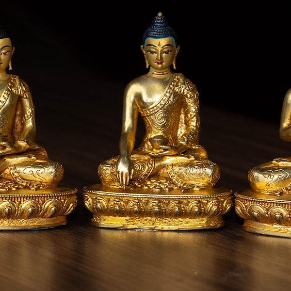 Statue of Five Buddha Set- Hand carving statue from Nepal - Meditation altar buddhist statues - Bodhi Buddha