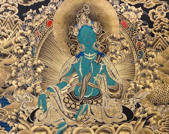Green Tara Buddhist Thangka | Himalayan Sacred Art For Healing, Protection And Meditation