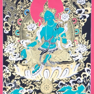 Authentieke Tibetaanse groene Tara Thangka | Handgeschilderde kunst | Religieus en spiritueel