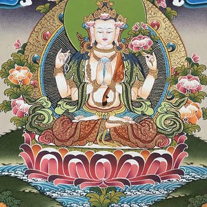 Chengrezi Thangka Painting | Handpainted Tibetan Buddhist Art for Wall Hanging Decor | Sacred Meditation Painting