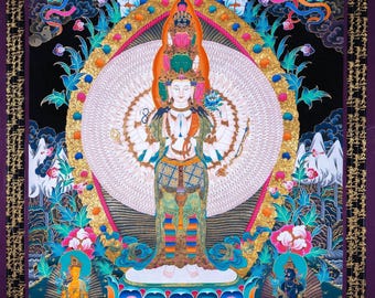 1000 Armed Avalokiteshvara | Lokeshwor Thangka Painting | Handmade Sacred Painting for Meditation and Good Luck