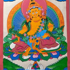 Handcrafted Zambala Thangka Painting | Spiritual Art for Abundance and Blessings | Wall Hanging Decor