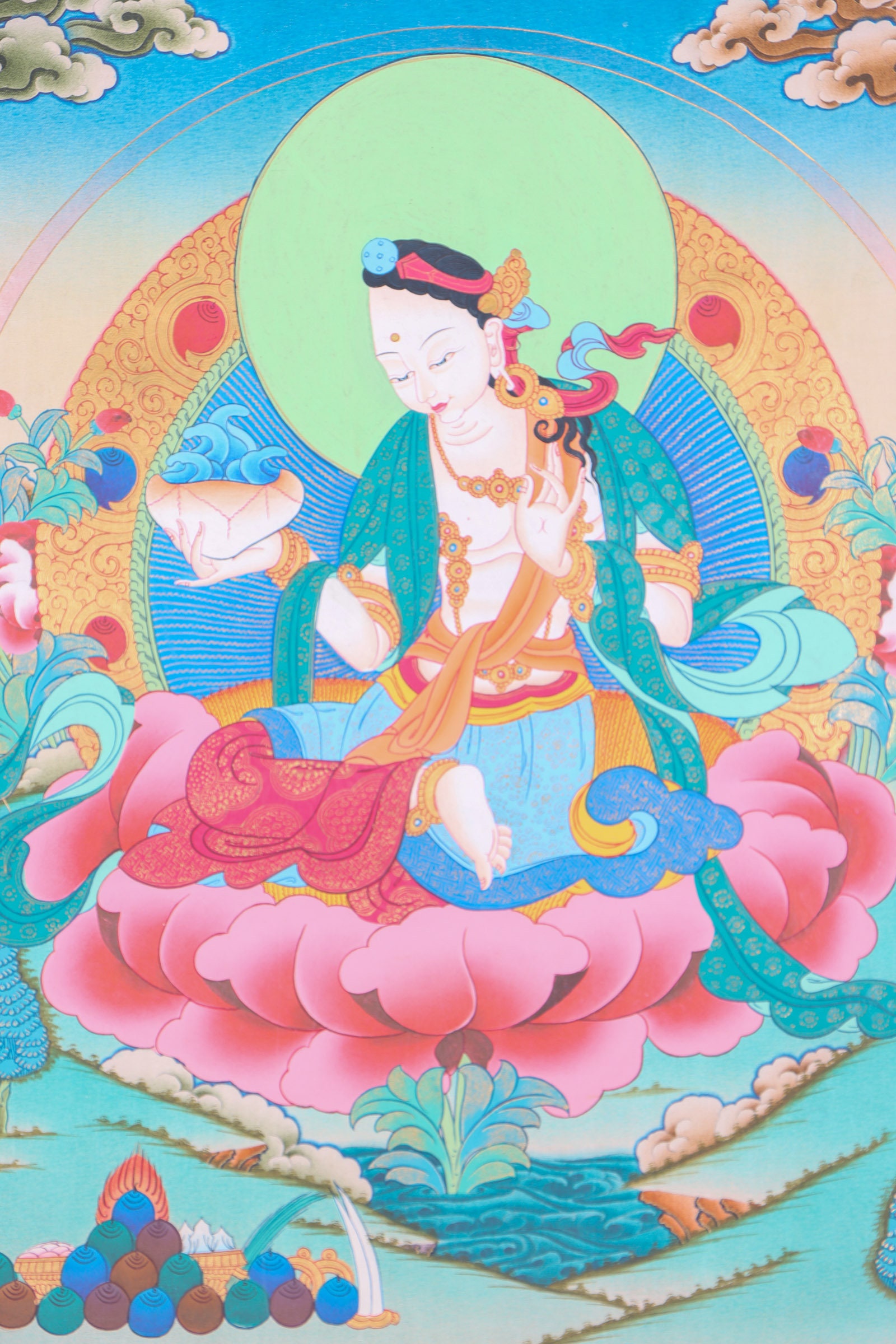 Ts. Tsegmed 油彩画 「Nomad」25号 Handpainted Yeshe Tsogyal Thangka | Tibetan Art for Wall Hanging