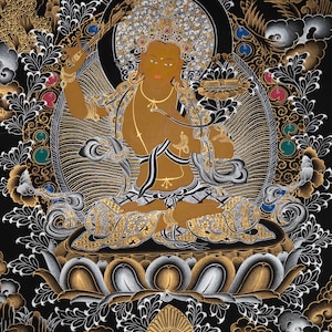 Handpainted Manjushri Thangka Painting | Tibetan Spiritual Wisdom Art | Traditional Himalayan Craftsmanship
