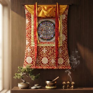 Zijden Thangka Brokaat Borduurwerk | Tibetaans Boeddhistisch Spiritueel Wanddecoratie Kunstwerk