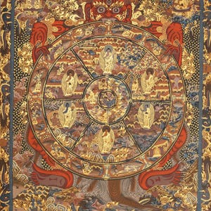 Wheel of Life Thangka | Handpainted Tibetan Painting | Bhavachakra Meditation Art | Buddhist Wall Hanging Decor
