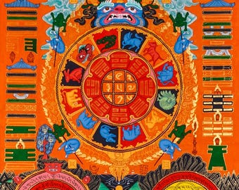 Hand Painted Tibetan Astrology Calendar Thangka | Kalachakra Mandala Buddhist Wall Art