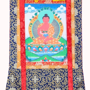 Amitabha Buddha Brocade Thangka Painting | Hand Painting on Cotton Canvas by the Artisans of Nepal