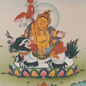 Authentic Handpainted Zambala Thangka Painting | Tibetan Art of Wealth and Prosperity | Perfect for Meditation and Wall Hanging
