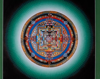 Sale - Kalachakra Mandala Thangka Painting - Green Colour Mandala | Genuine Tibetan Thangka arts for Prayer and Meditation