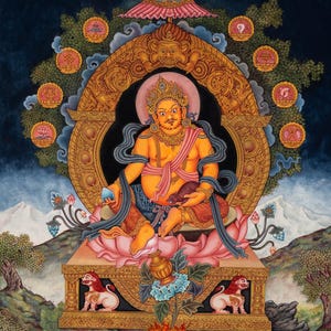 Zambala - Newari Thangka Malerei | Handbemalte tibetische Thangka-Kunst | Buddhistische Gottheit des Wohlstandes | Eine spirituelle Wanddeko aus Nepal