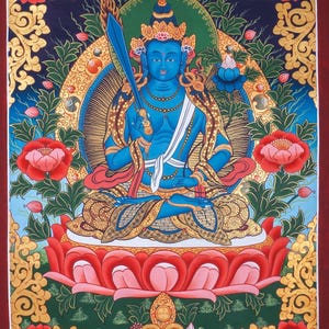 Manjushri Tibetan Thangka | Wisdom | Wall Hanging Tibetan Painting | Meditation and Spirituality | Genuine Tibetan Art