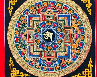 Hand-Painted Om Mani Padme Hum Thangka – Tibetan Mandala Art