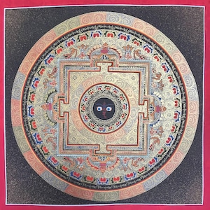 Zambala Mandala Thangka Painting | Handpainted Tibetan Buddhist Art |  Dharma Meditation Painting | Sacred Wall Hanging Decor