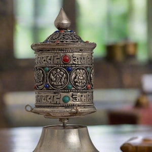 8 Auspicious Symbols & Mantra Prayer Wheel | Handcrafted Tibetan Buddhist Spinner for Blessings, Protection and Meditation Practice