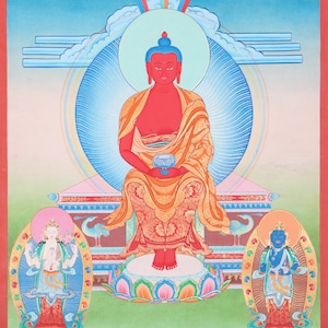 Long Life Amitabha Buddha Tibetan Thangka Painting | Best for Meditation, Spiritual practice and Chakra healing