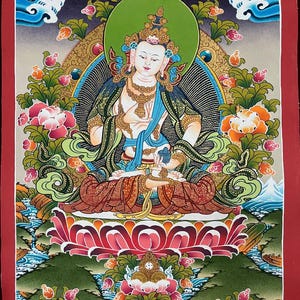 Vajrasattva Thangka Painting | Sacred Tibetan Artwork | Handpainted Wall Hanging Decor for Meditation and Prayer