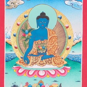 Medicine Buddha Thangka Art - Healing Buddha thangka Painting - Best for Enlightenment and Good Health